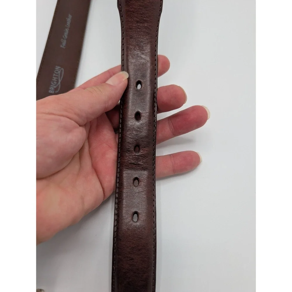 Brighton M21335 Braided Leather Belt Size 34 Brown Full Grain Silver Buckle